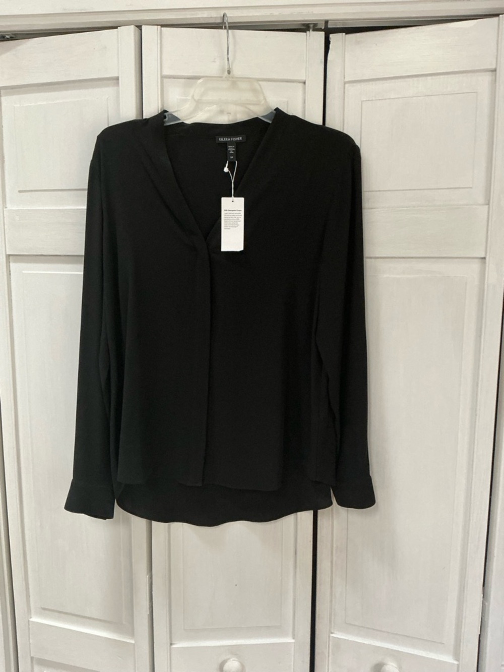 Eileen Fisher Black V-Neck Long Sleeve Blouse